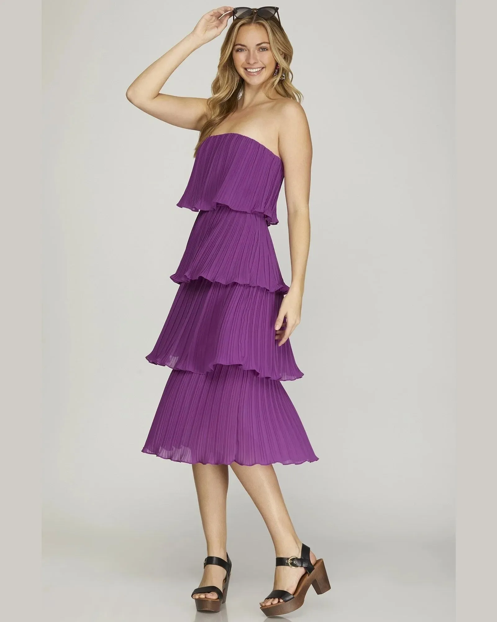 4 Layer Pleated Midi Dress