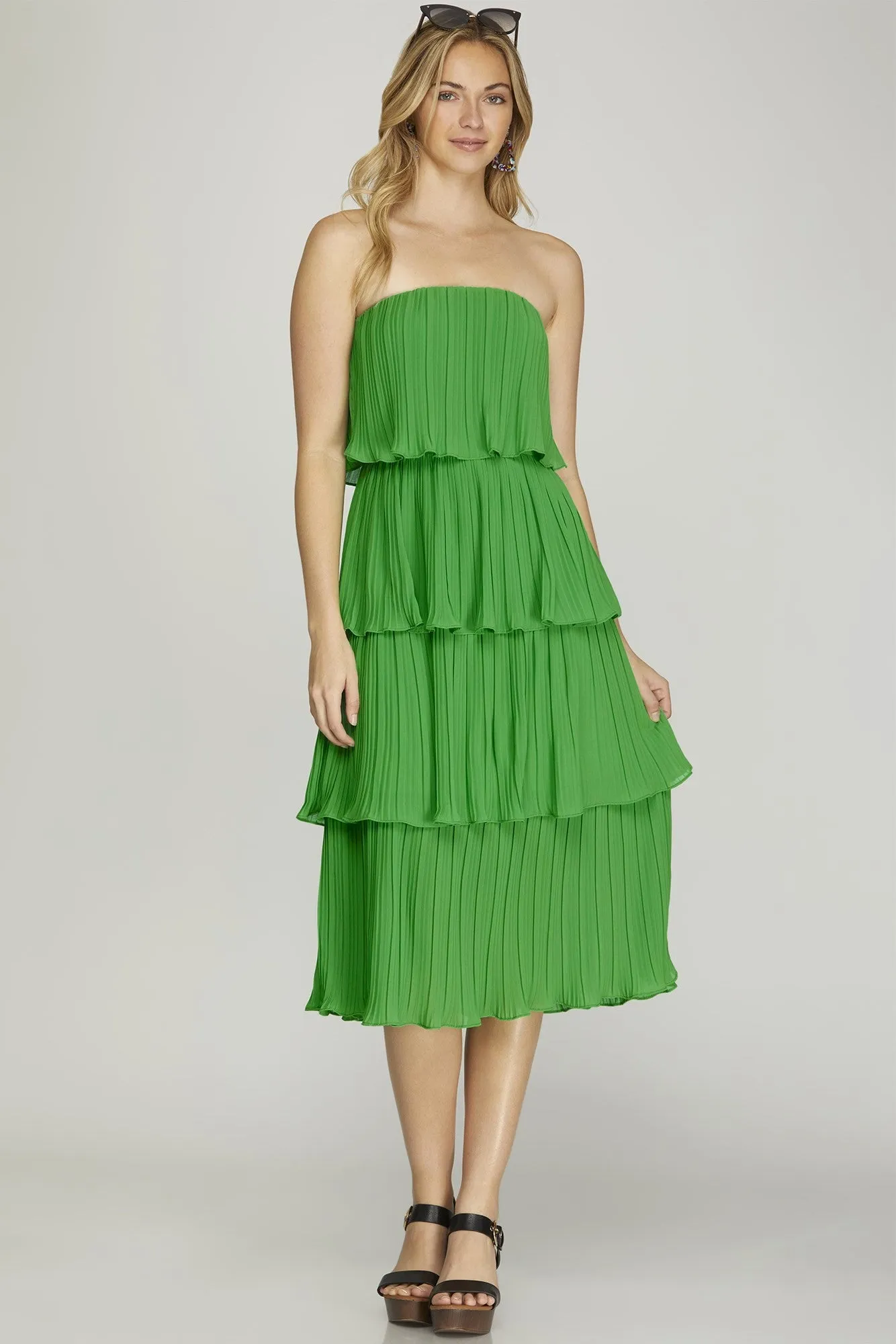 4 Layer Pleated Midi Dress