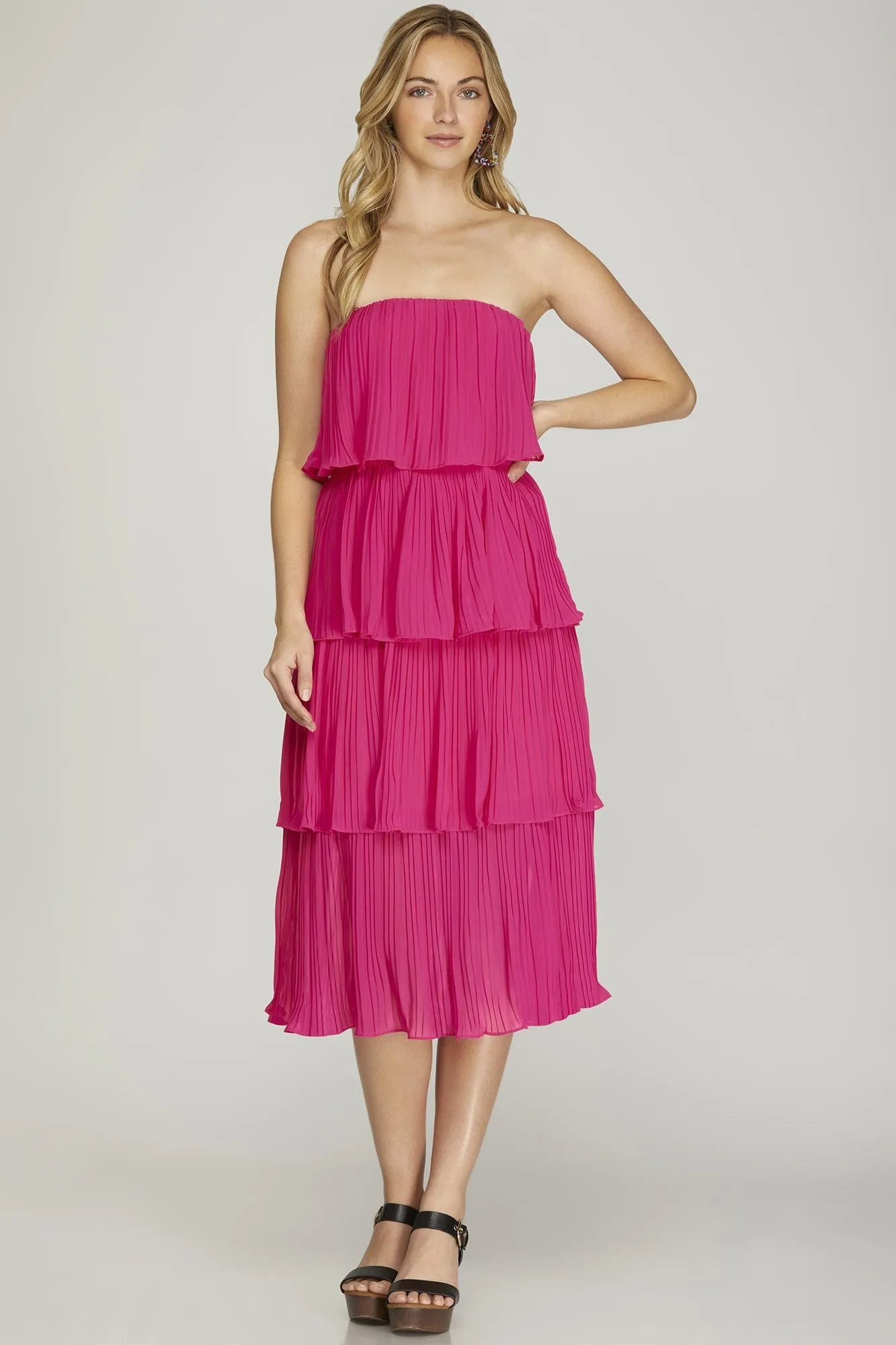 4 Layer Pleated Midi Dress