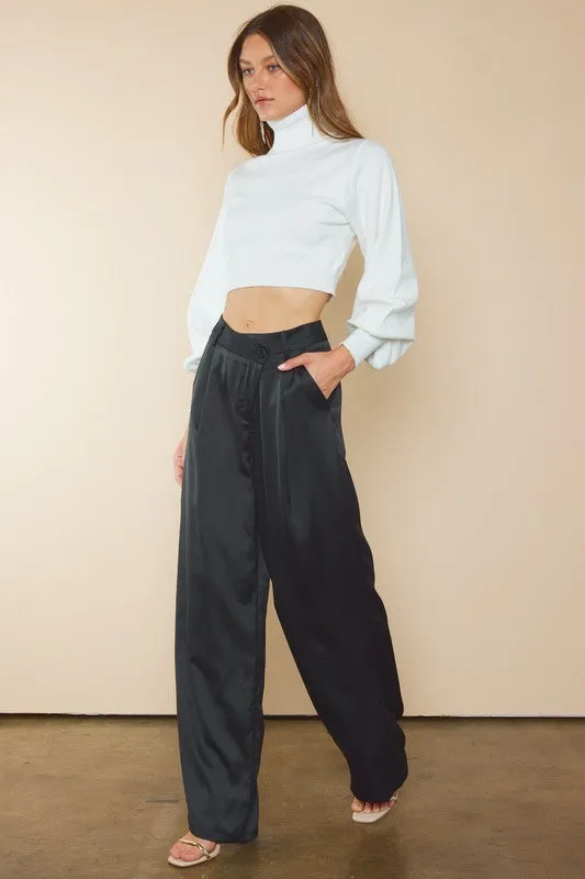 Asymmetric Satin Wide Leg Pants