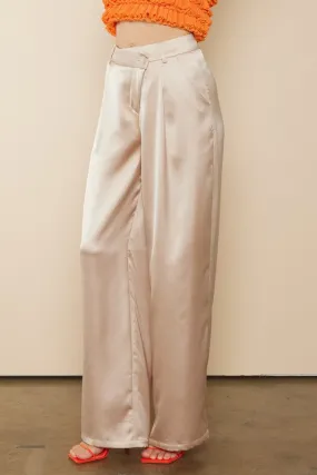 Asymmetric Satin Wide Leg Pants