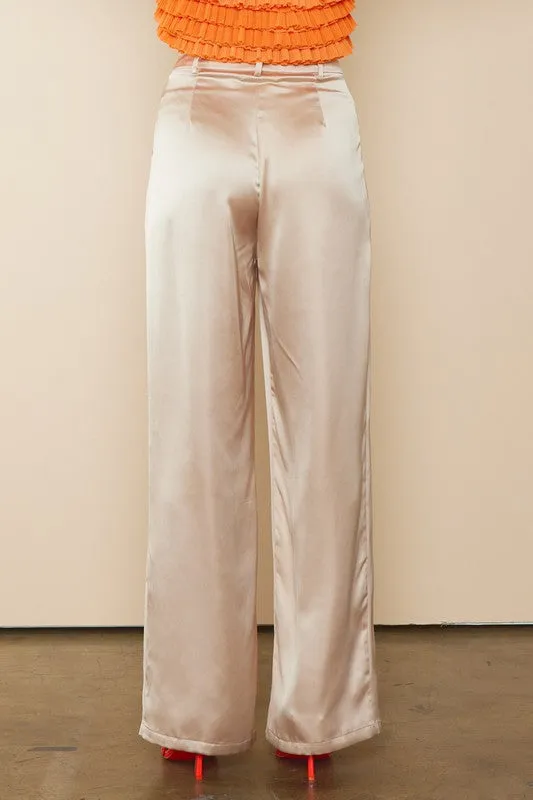 Asymmetric Satin Wide Leg Pants