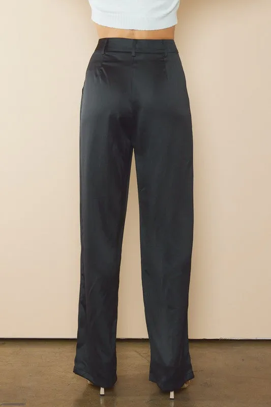 Asymmetric Satin Wide Leg Pants