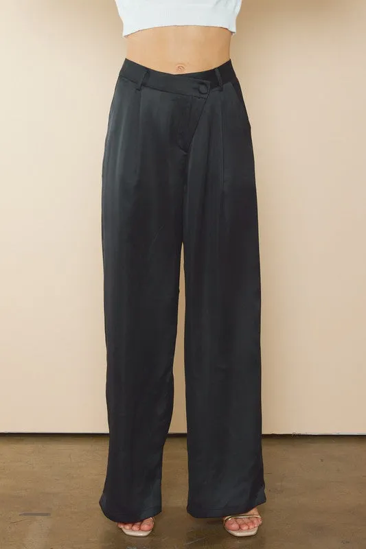 Asymmetric Satin Wide Leg Pants