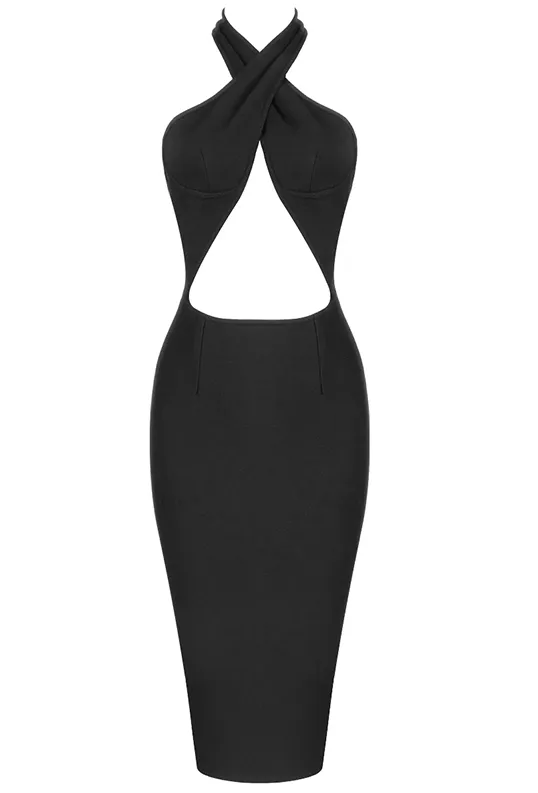 Audrey Black Midi Dress