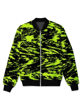 Black Lime Bolt Glitch Bomber Jacket