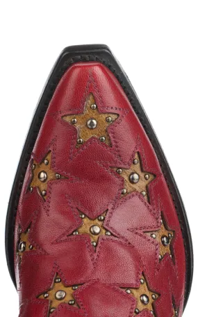 Black Star Women's Marfa Red with Dark Gold Star Inlays Snip Toe Cowboy Boots