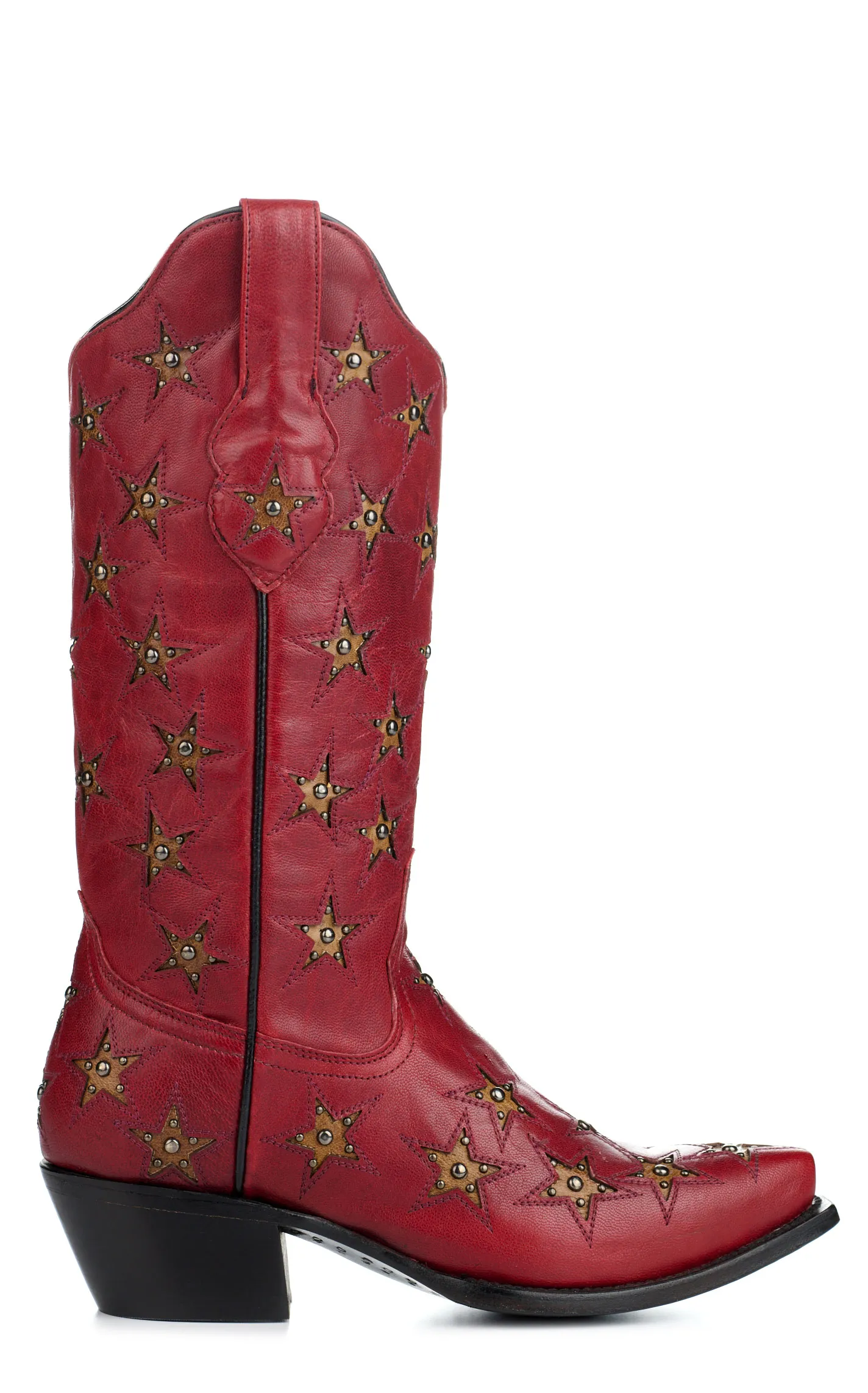 Black Star Women's Marfa Red with Dark Gold Star Inlays Snip Toe Cowboy Boots