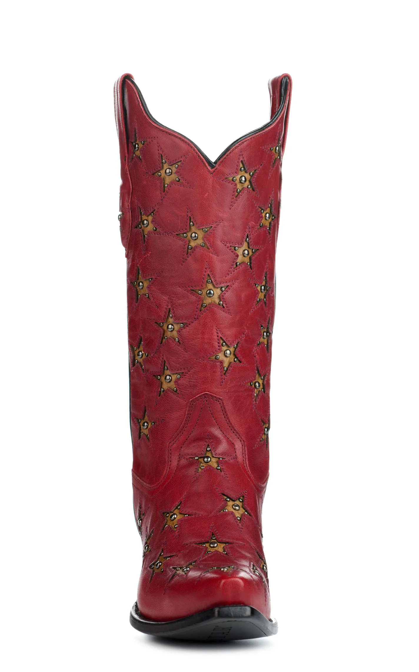 Black Star Women's Marfa Red with Dark Gold Star Inlays Snip Toe Cowboy Boots