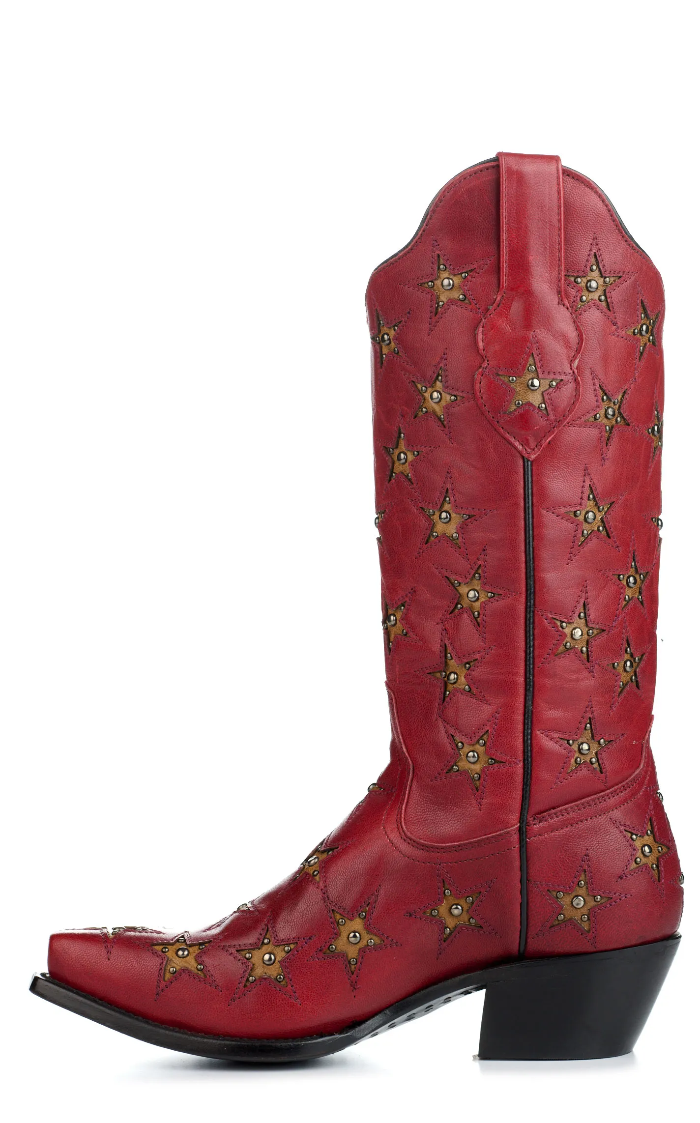 Black Star Women's Marfa Red with Dark Gold Star Inlays Snip Toe Cowboy Boots