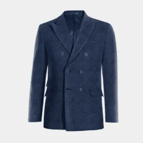  Blazer cruzada azul cobalto de tweed herringbone