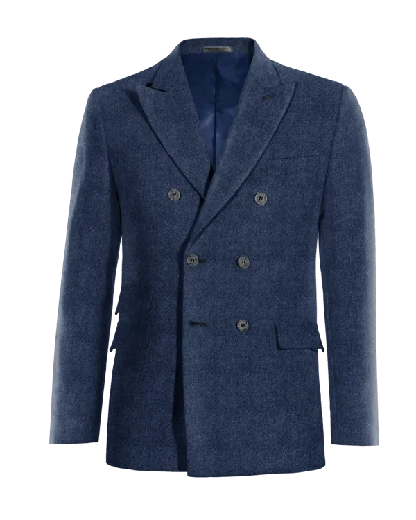  Blazer cruzada azul cobalto de tweed herringbone