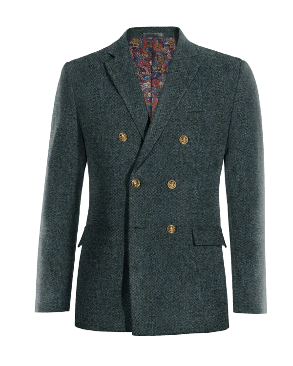  Blazer cruzada azul de donegal tweed