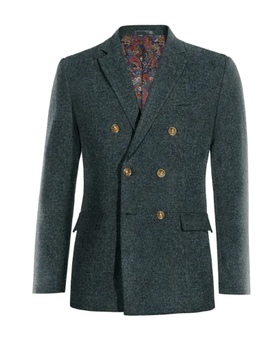  Blazer cruzada azul de donegal tweed