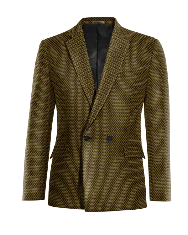  Blazer cruzada color oro de jacquard micropattern