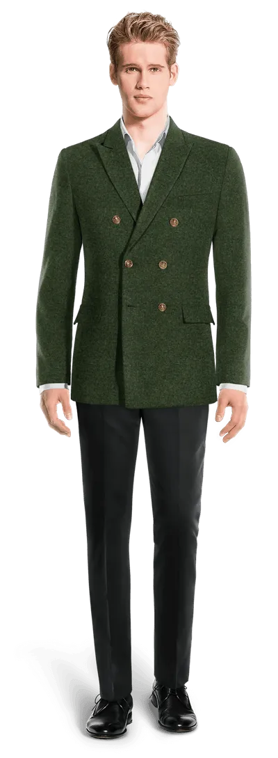  Blazer cruzada verde bosque de tweed herringbone