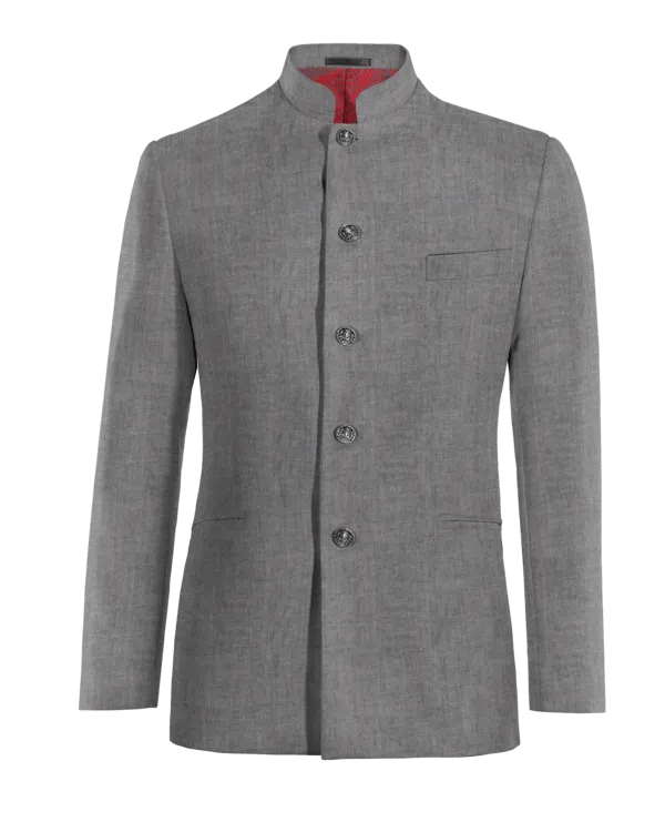  Blazer cuello mao gris de lino ligera