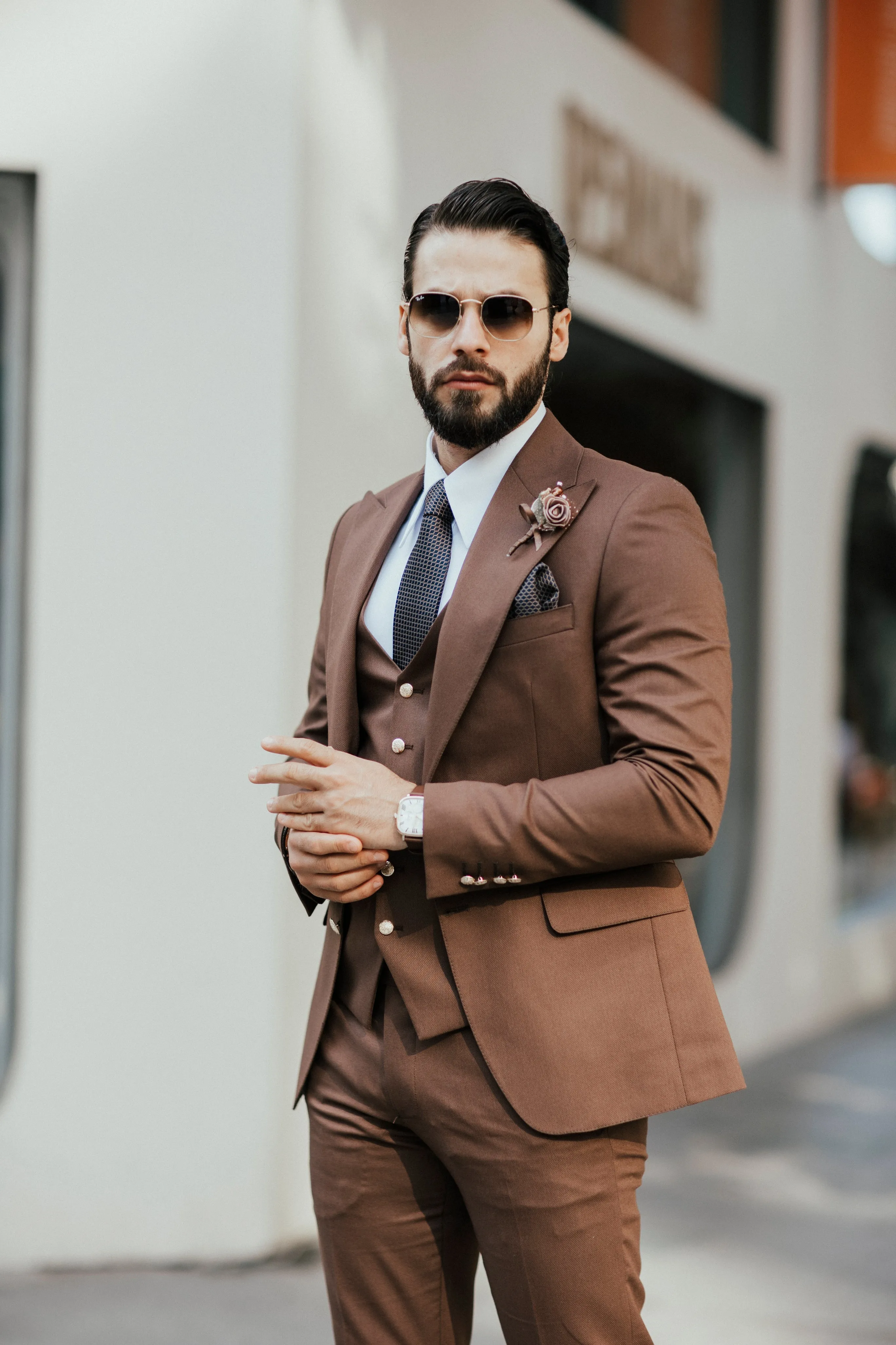 Bojoni Cagliari Brown Slim-Fit Suit 3-Piece