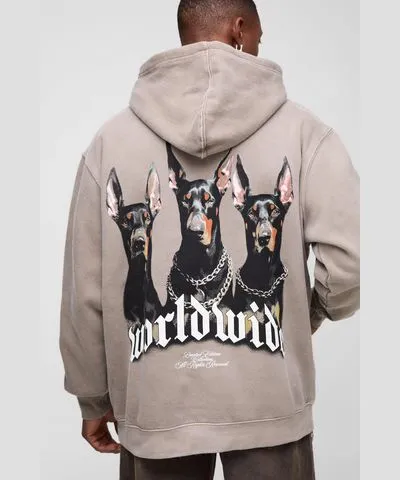 boohoo Mens Oversized Worldwide Graphic Hoodie