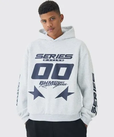 boohoo Mens Tall Moto Graphic Oversized Hoodie