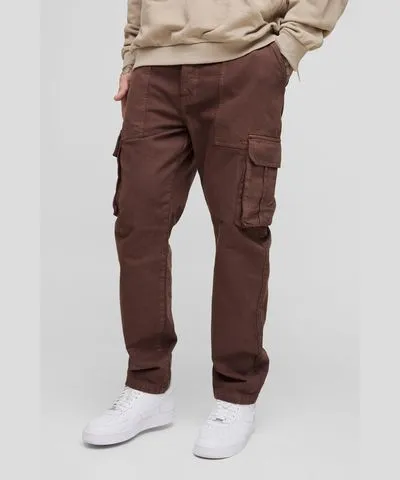 boohoo Mens Tall Tapered Fit Cargo Pants In Chocolate