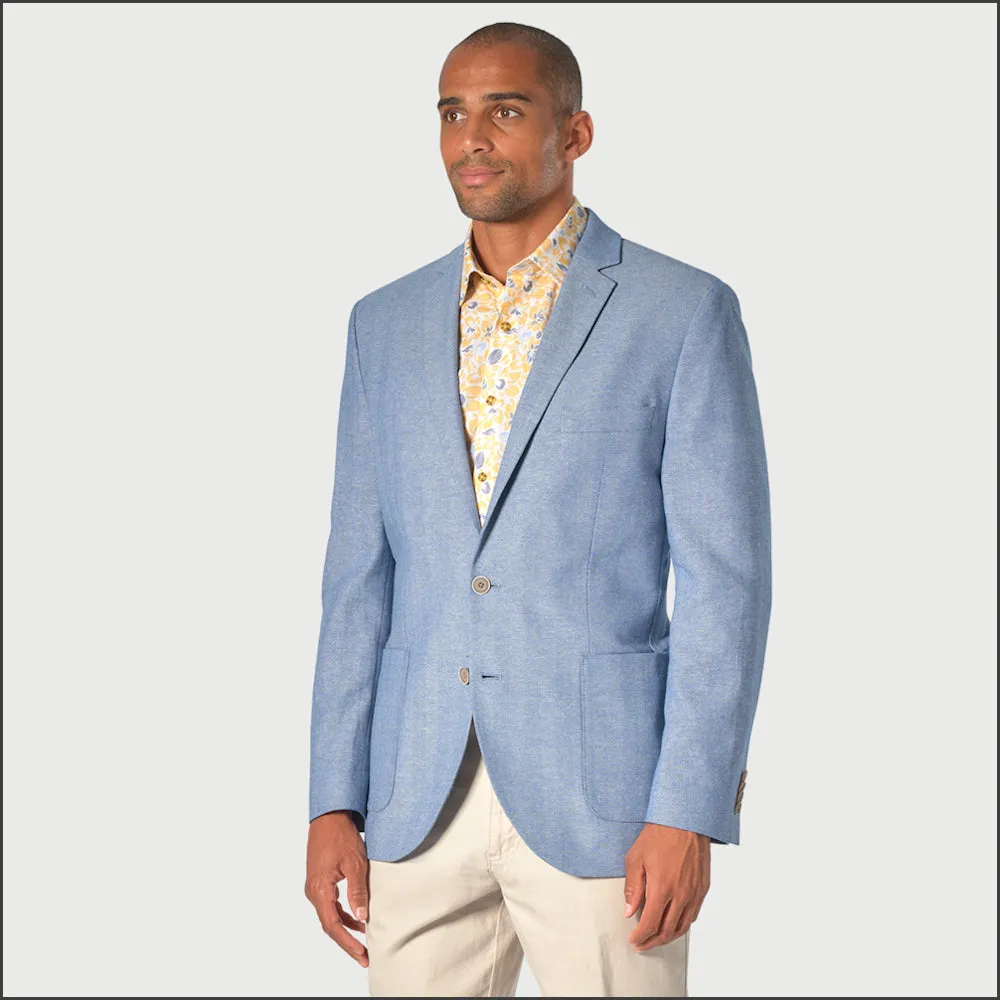 Brook Taverner Doherty Sky Blue Cotton Linen Herringbone Jacket-