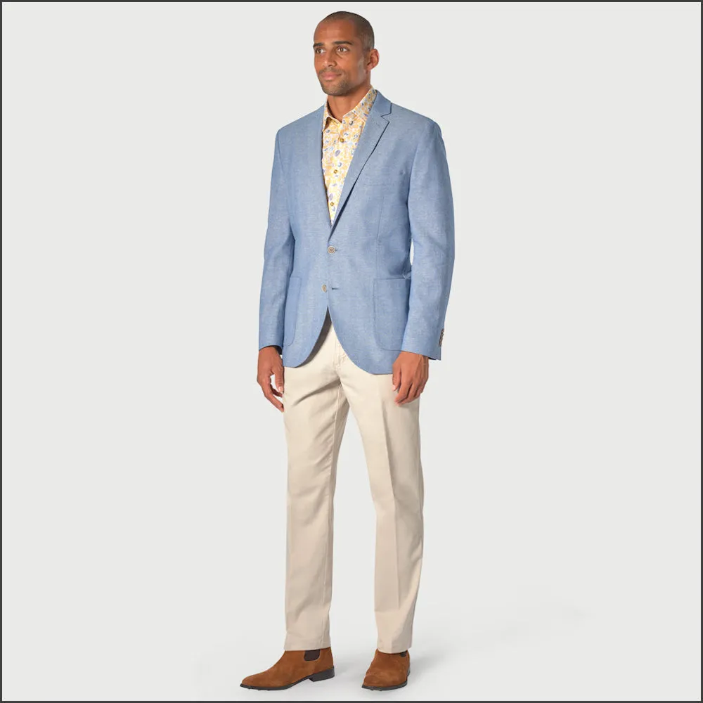 Brook Taverner Doherty Sky Blue Cotton Linen Herringbone Jacket-