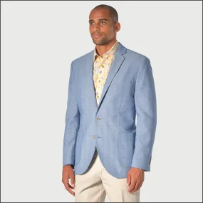 Brook Taverner Doherty Sky Blue Cotton Linen Herringbone Jacket-