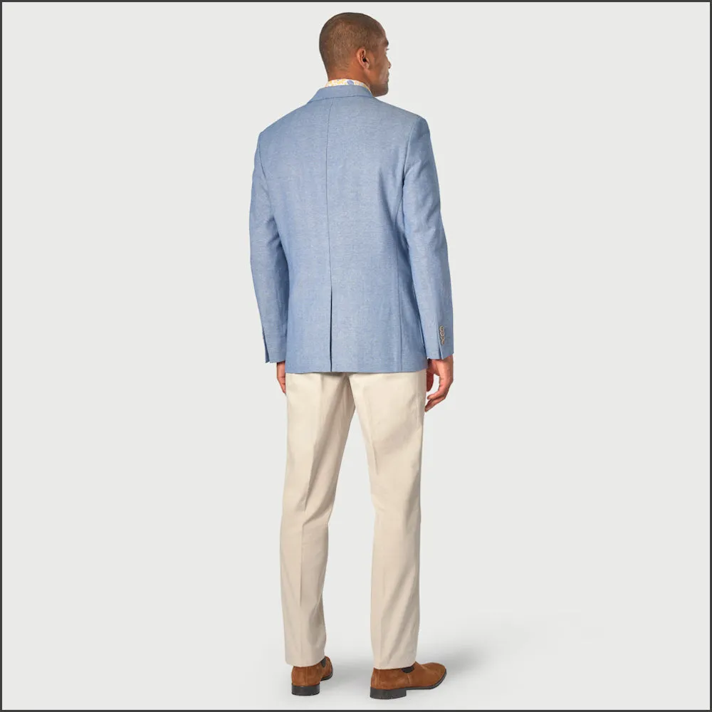 Brook Taverner Doherty Sky Blue Cotton Linen Herringbone Jacket-