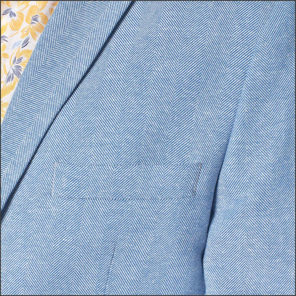 Brook Taverner Doherty Sky Blue Cotton Linen Herringbone Jacket-