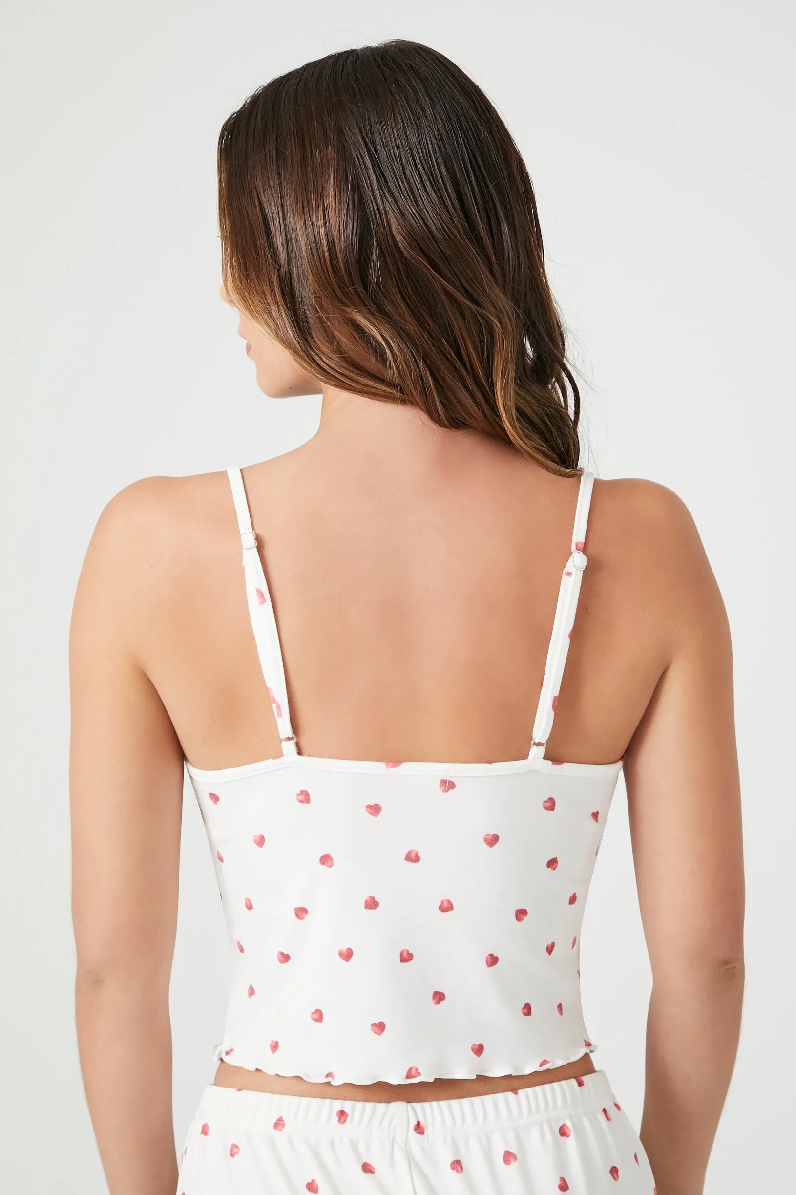 Camisole de pyjama avec motif de coeurs et liséré de dentelle