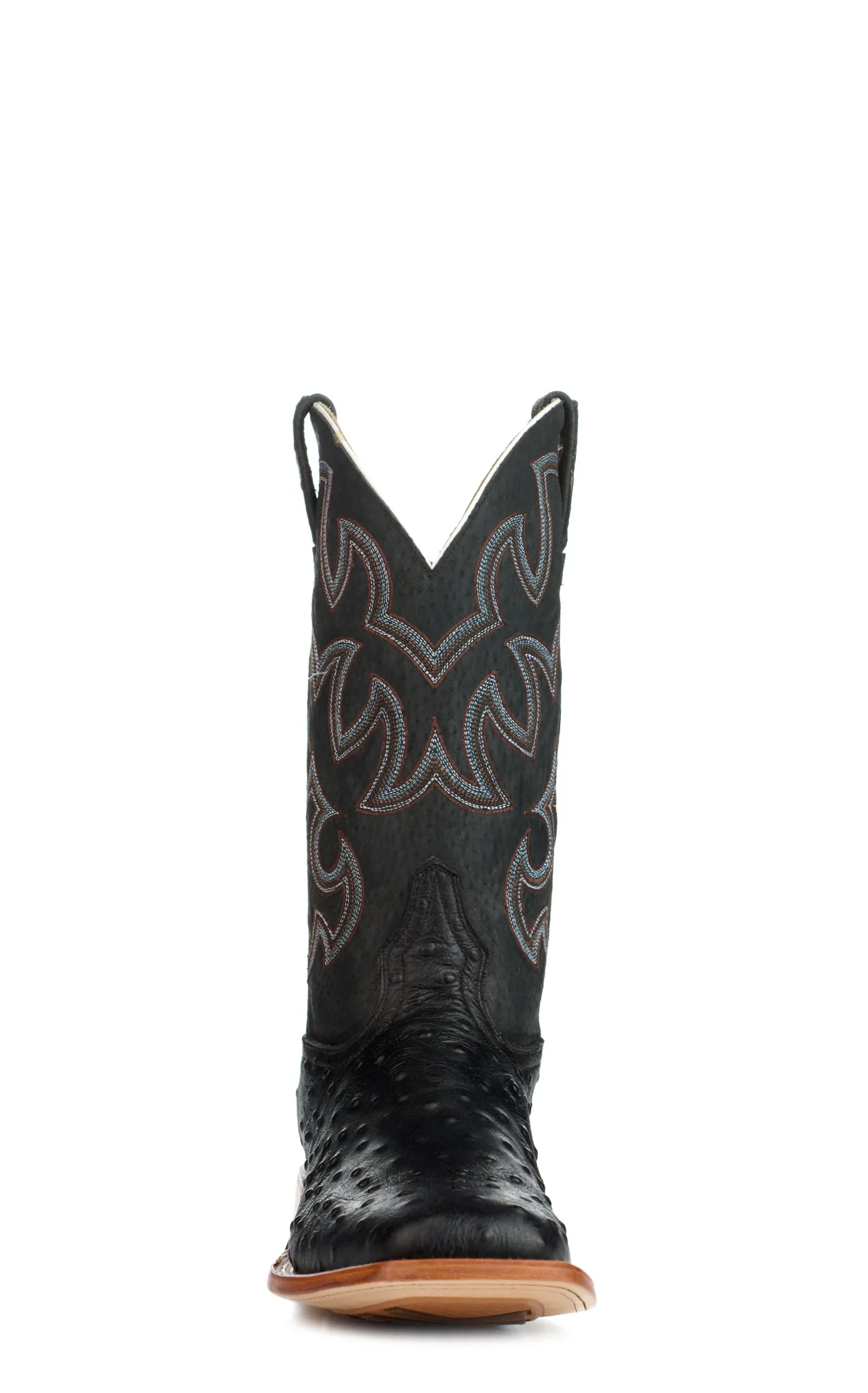 Cavender's Men's Endurance Black with Black Ostrich Print Foot Hybrid Wide Square Toe Cowboy Boots