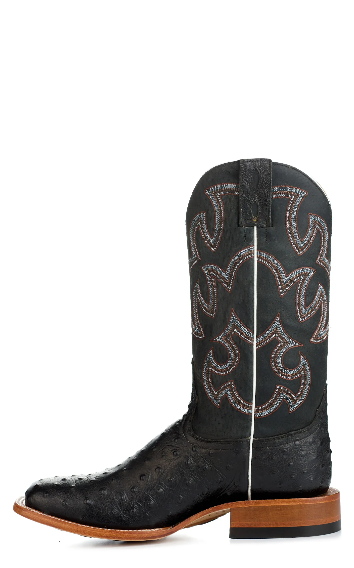 Cavender's Men's Endurance Black with Black Ostrich Print Foot Hybrid Wide Square Toe Cowboy Boots