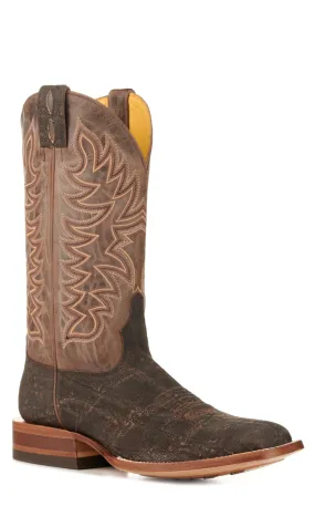 Cavender's Men's Endurance Chocolate and Dark Brown Elephant Wide Square Toe Exotic Cowboy Boots