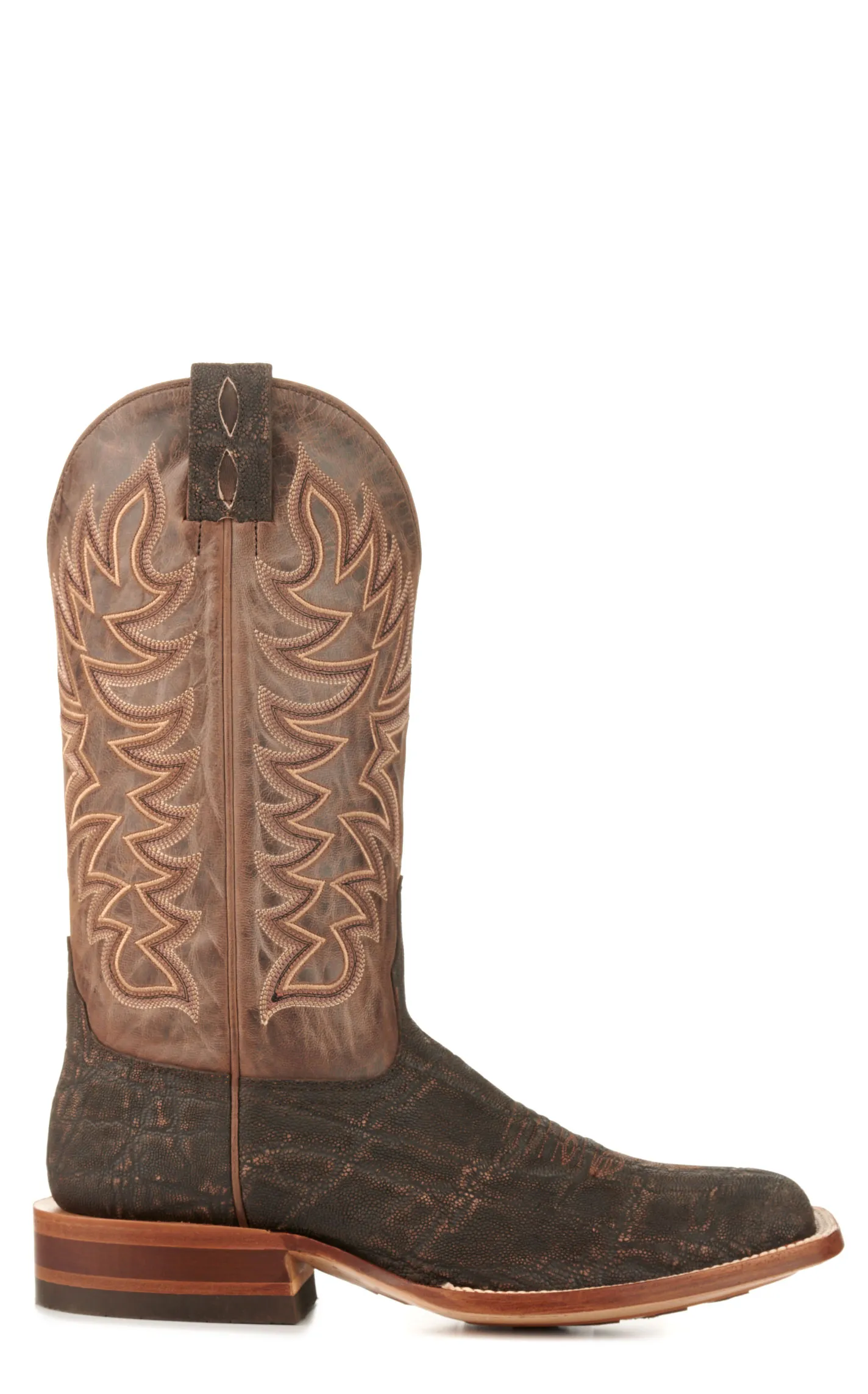 Cavender's Men's Endurance Chocolate and Dark Brown Elephant Wide Square Toe Exotic Cowboy Boots