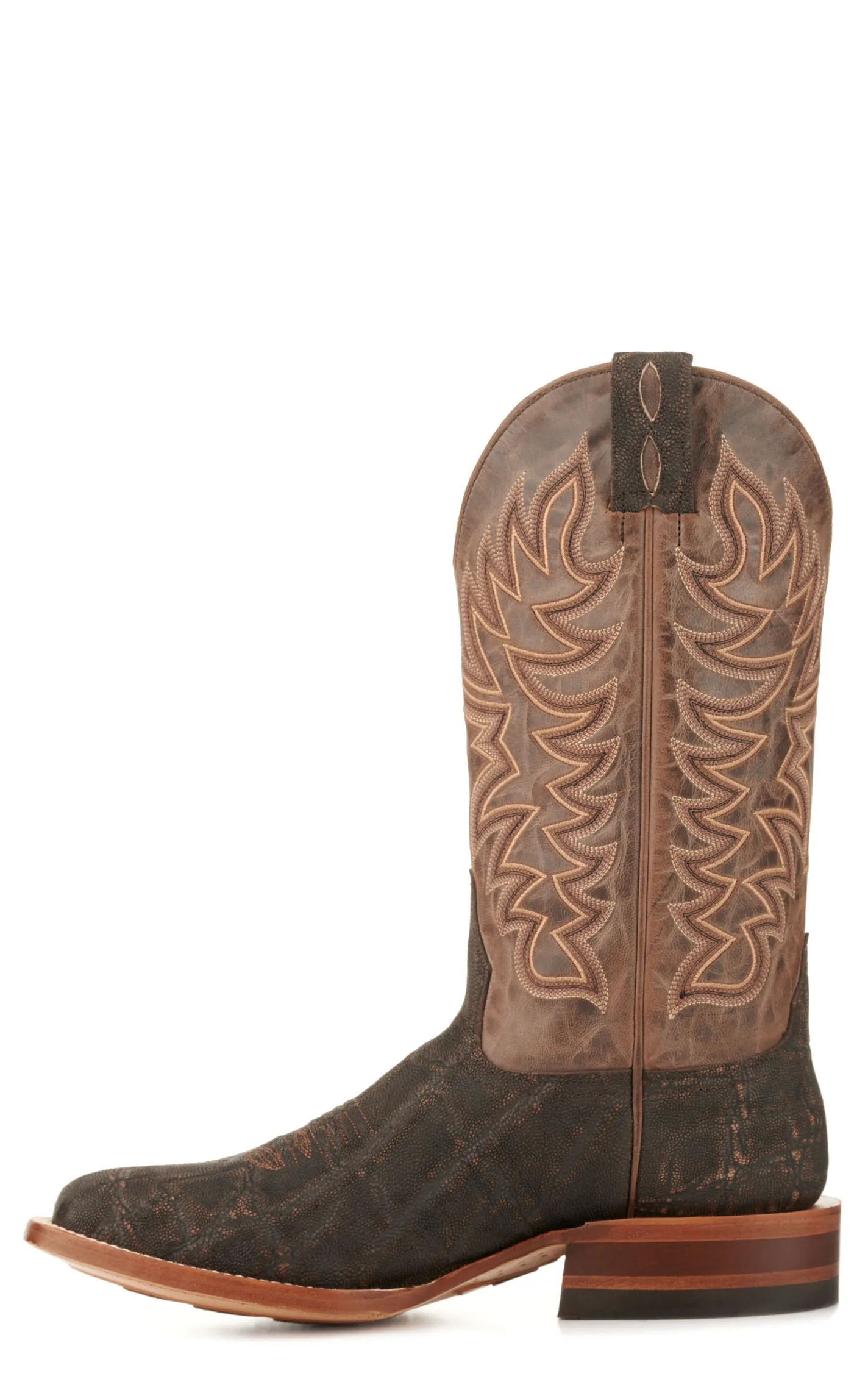 Cavender's Men's Endurance Chocolate and Dark Brown Elephant Wide Square Toe Exotic Cowboy Boots