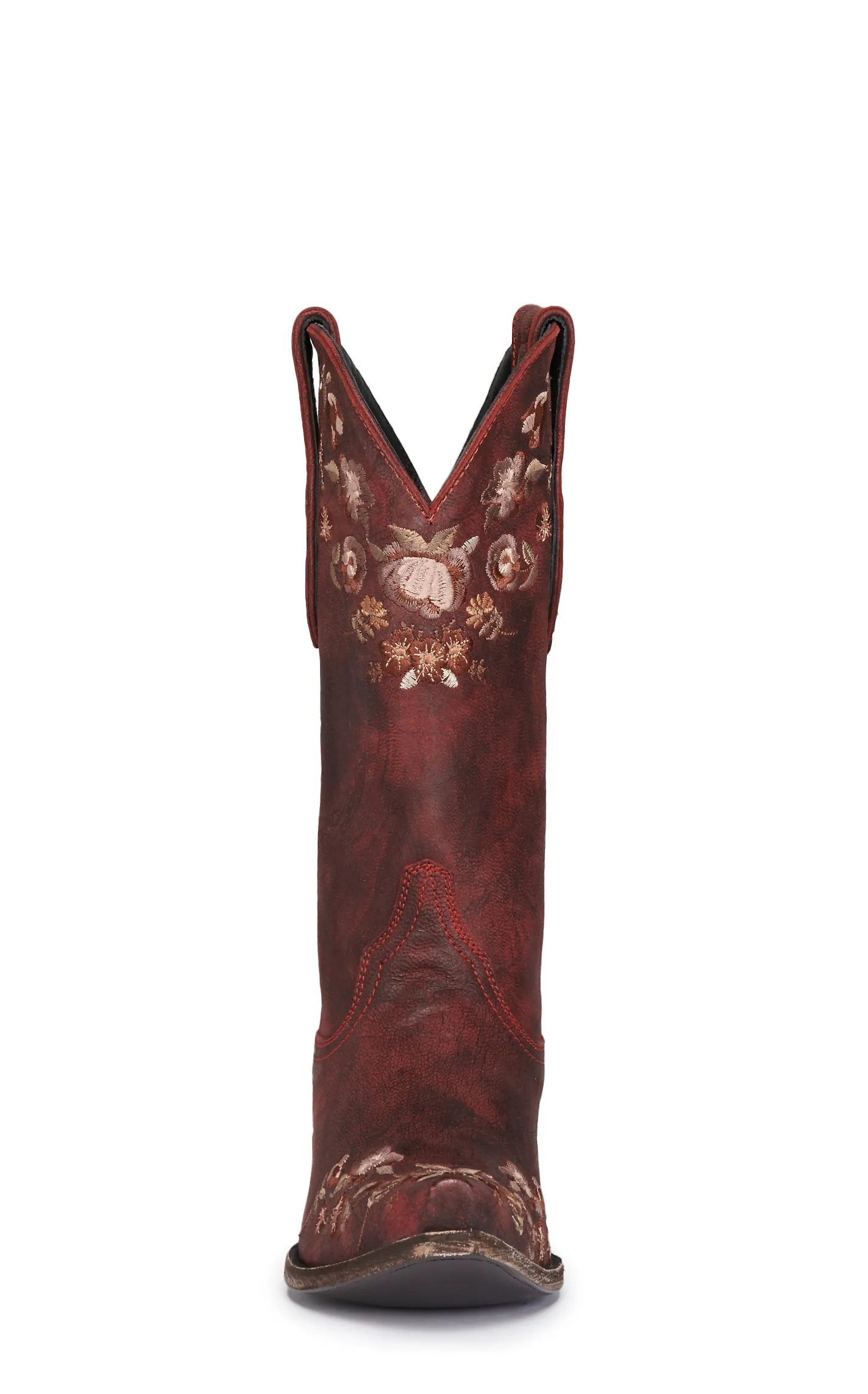 Cavender's Women's Rustic Rose Red with Floral Embroidery Snip Toe Cowboy Boots