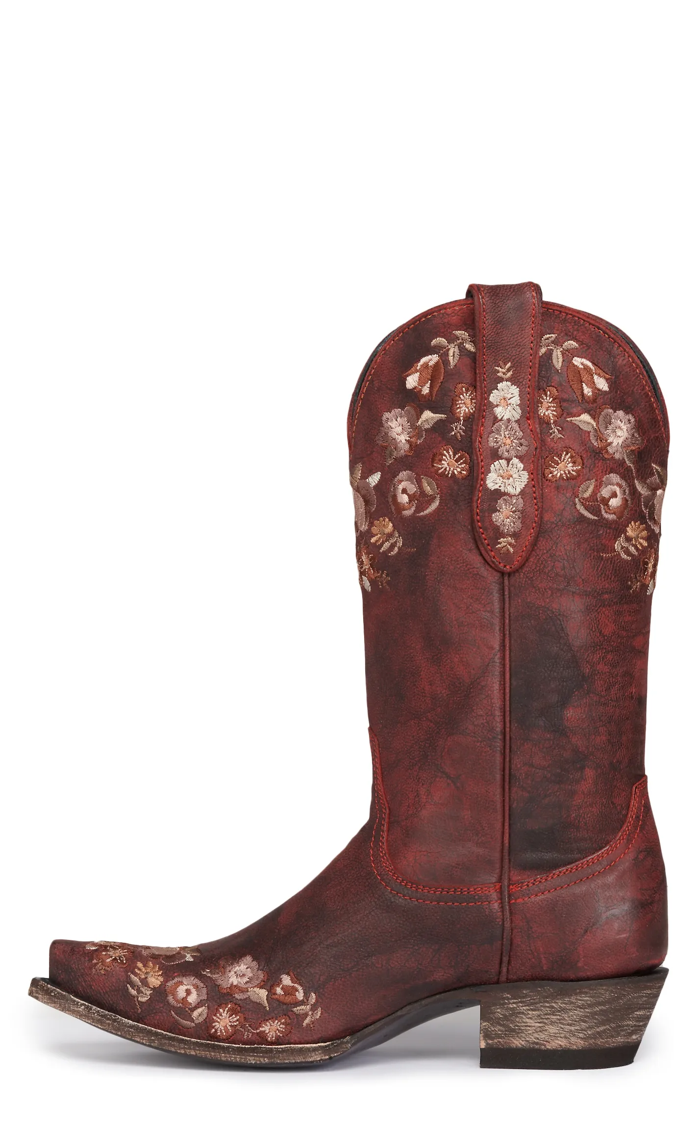 Cavender's Women's Rustic Rose Red with Floral Embroidery Snip Toe Cowboy Boots