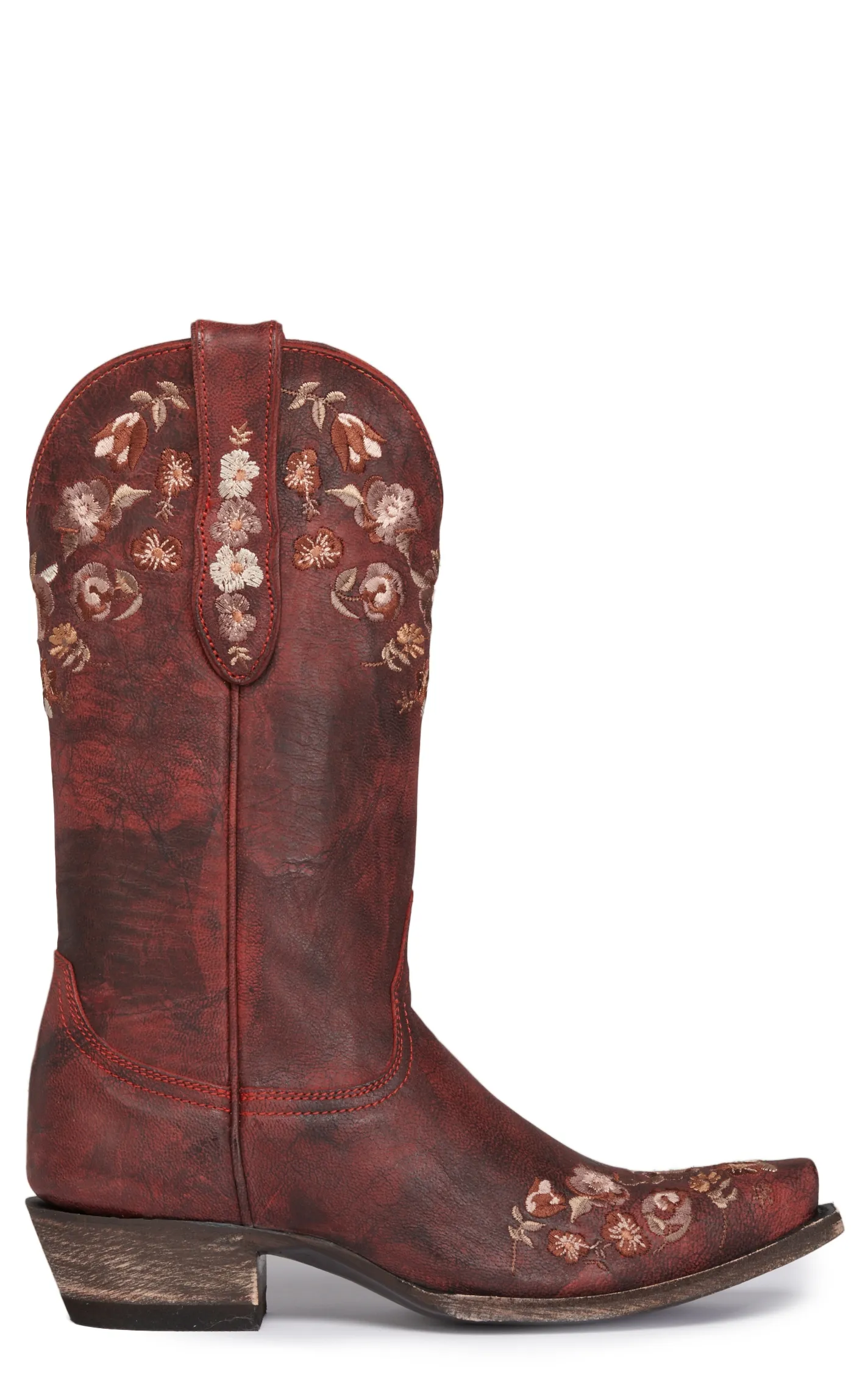 Cavender's Women's Rustic Rose Red with Floral Embroidery Snip Toe Cowboy Boots