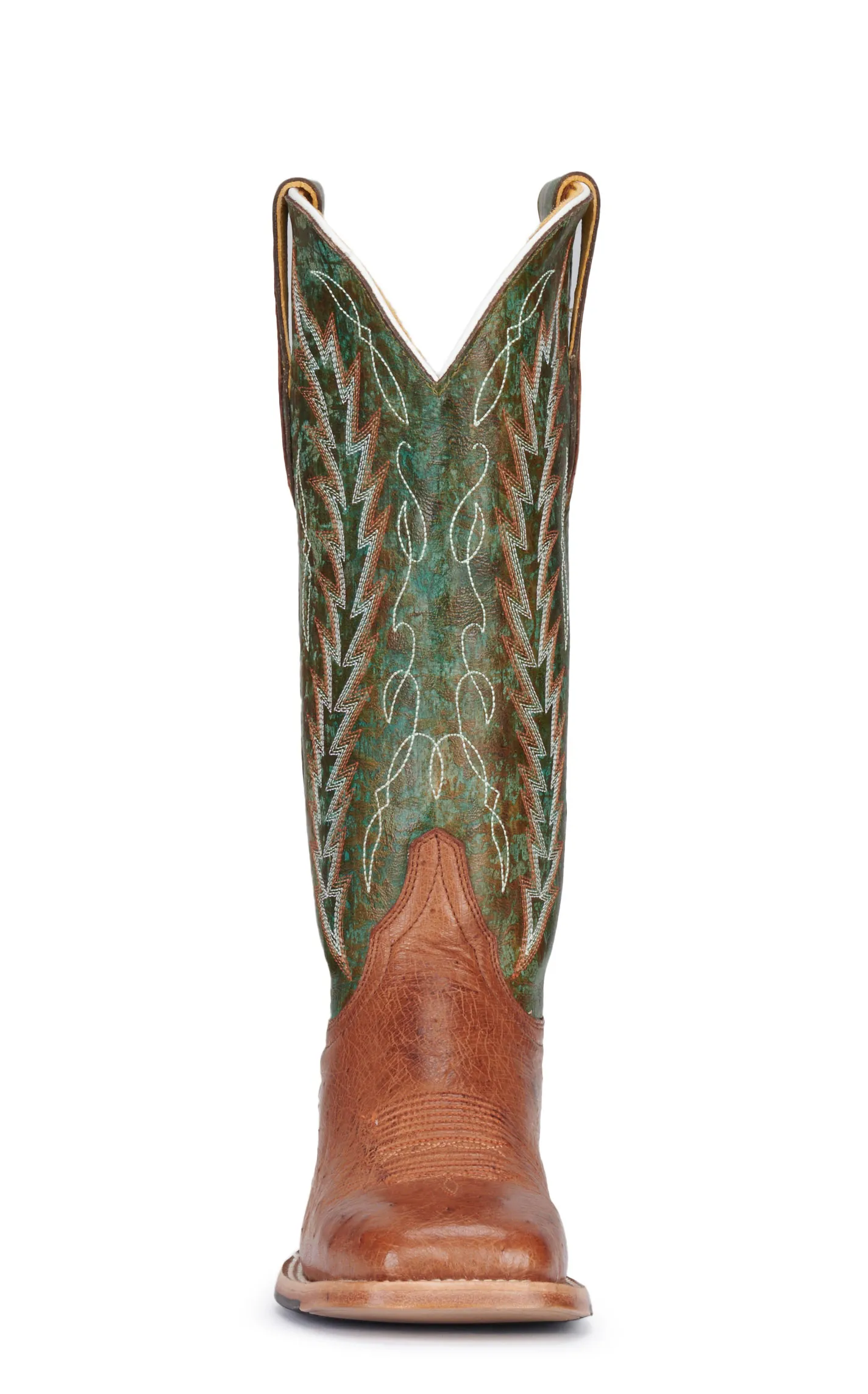 Cavender's Women's Turquoise Green and Cognac Smooth Quill Ostrich Square Toe Exotic Cowboy Boots