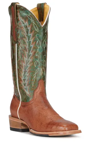 Cavender's Women's Turquoise Green and Cognac Smooth Quill Ostrich Square Toe Exotic Cowboy Boots