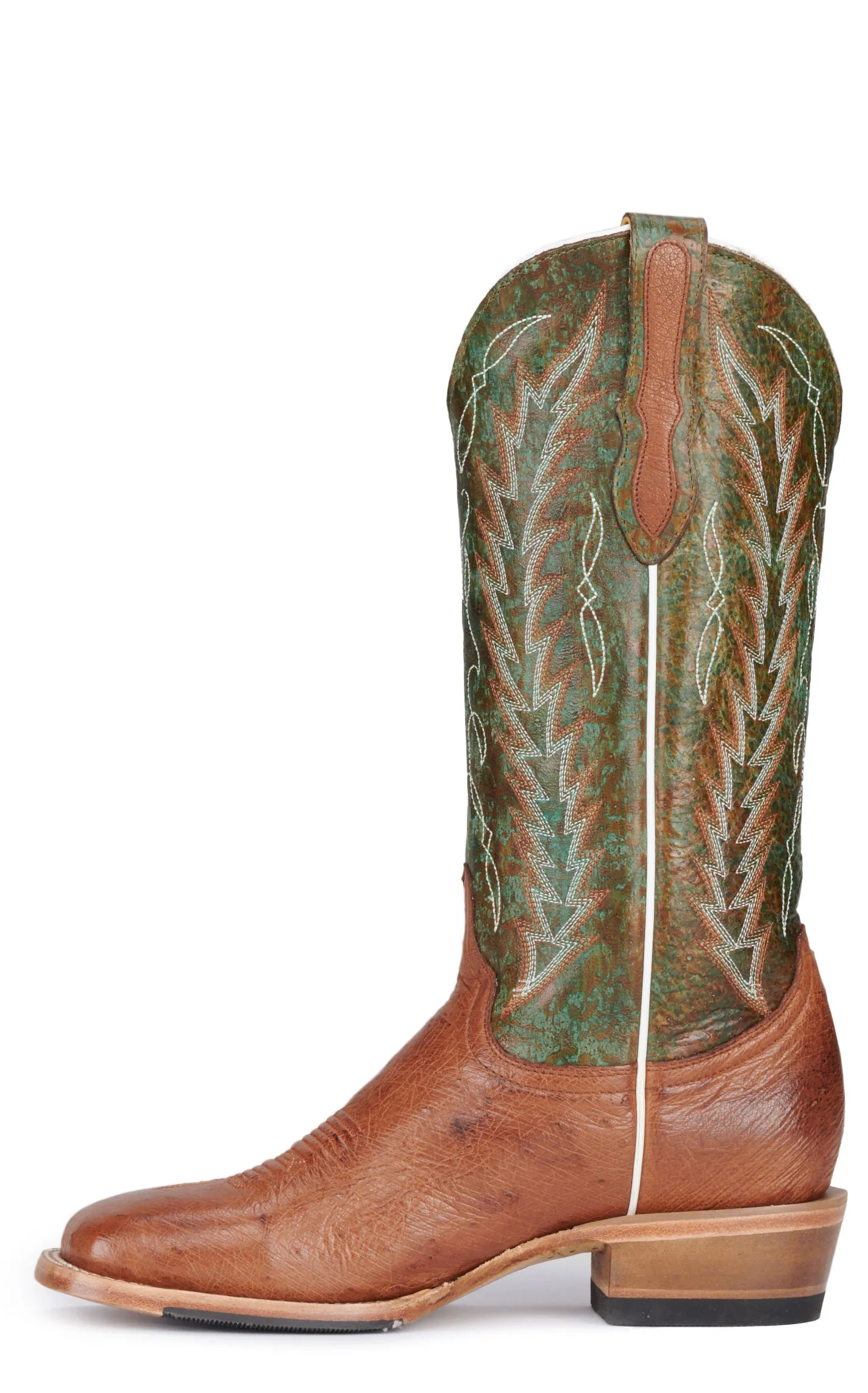 Cavender's Women's Turquoise Green and Cognac Smooth Quill Ostrich Square Toe Exotic Cowboy Boots