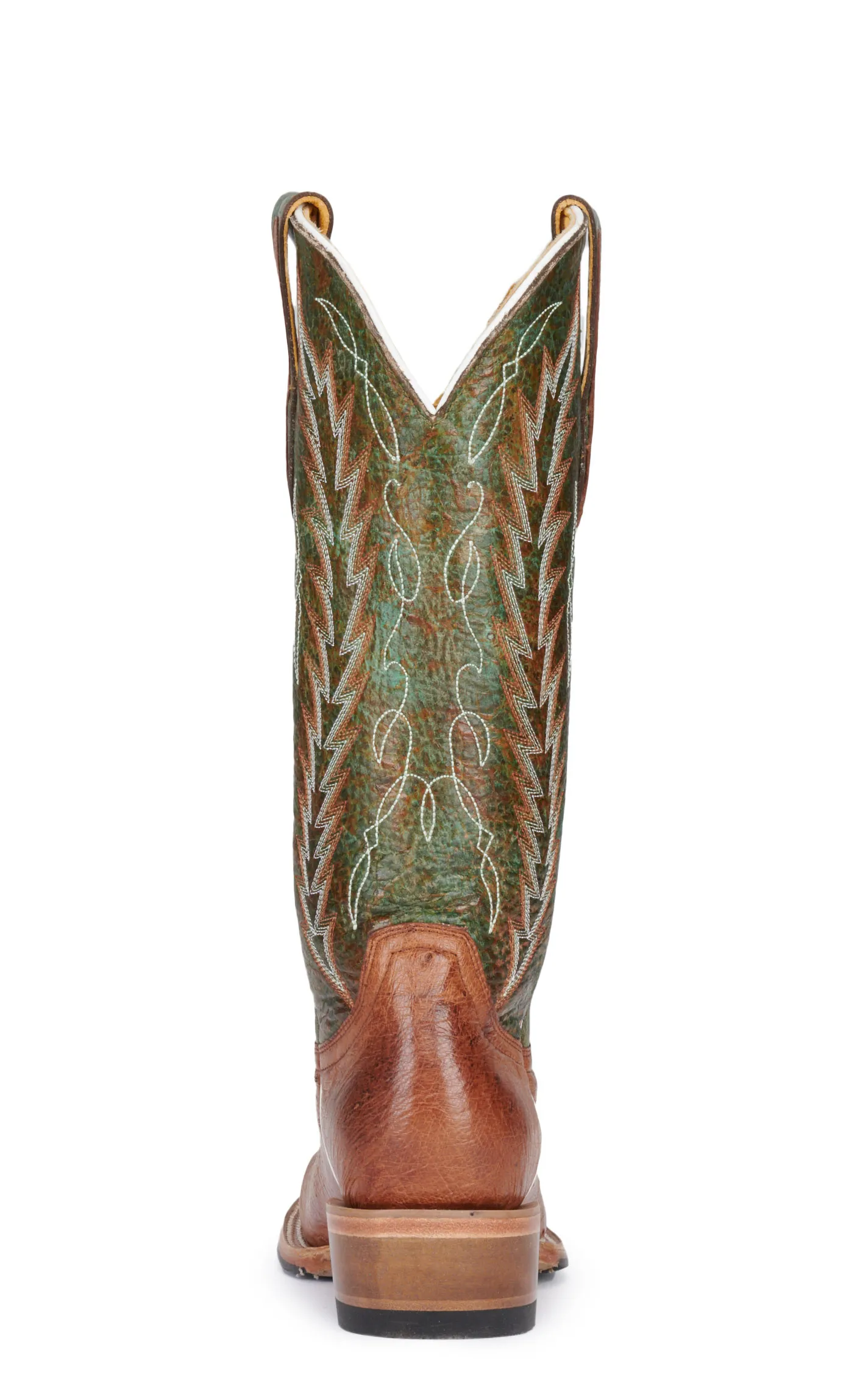 Cavender's Women's Turquoise Green and Cognac Smooth Quill Ostrich Square Toe Exotic Cowboy Boots