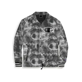 Champion Satin Coaches Jacket Rib Cuff-Print Denim Overlay Black Men V5089P-549973-1RX