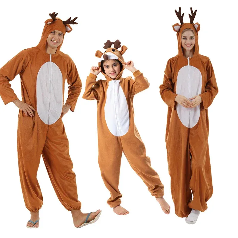 Child Christmas Unisex Adult Reindeer Costume Family Elk Cosplay Outfits Couple Animal Pajamas Carnival Party Suit