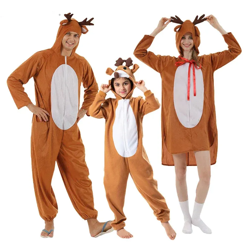 Child Christmas Unisex Adult Reindeer Costume Family Elk Cosplay Outfits Couple Animal Pajamas Carnival Party Suit