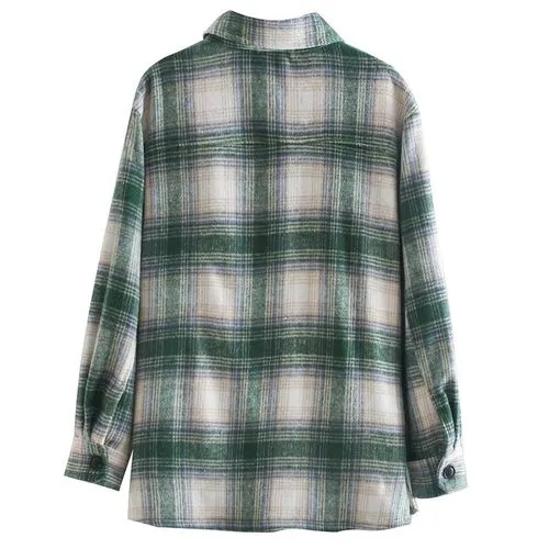 Classic Style Tartan Polyester Coat Shacket