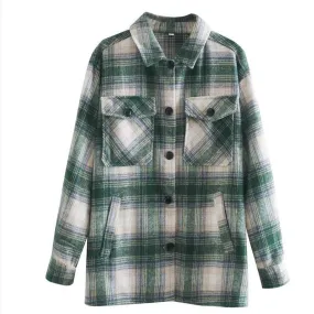 Classic Style Tartan Polyester Coat Shacket