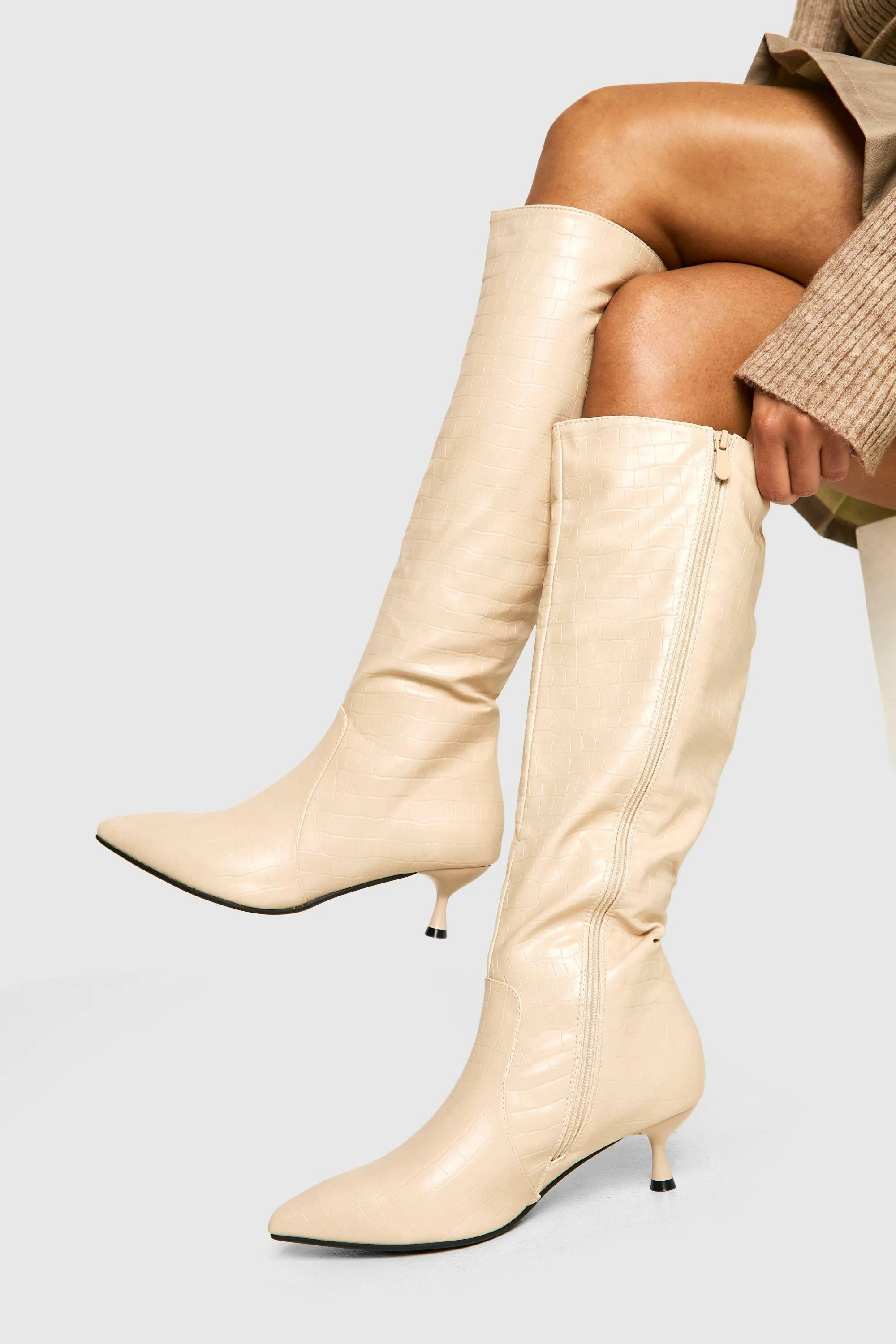 Croc Pointed Knee High Boot