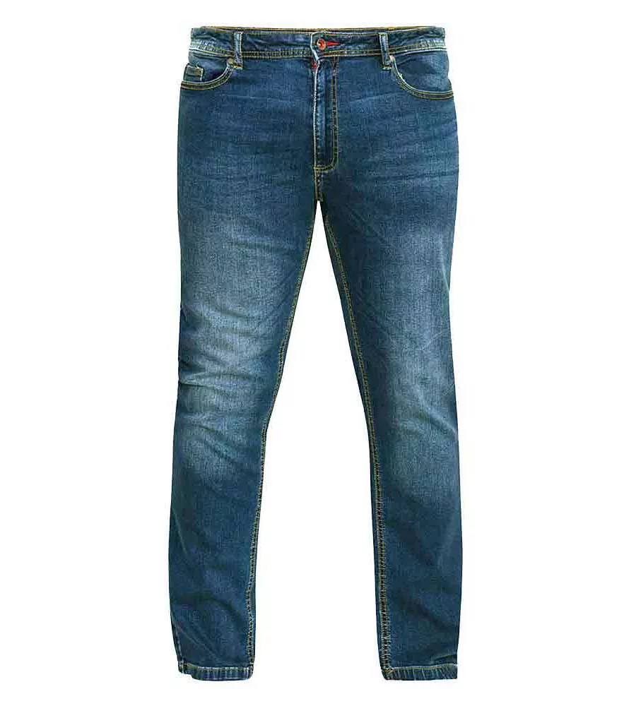 D555 Tall Mens Tapered Fit Stretch Jeans in Dark Blue Stonewash (AMBROSE-T)